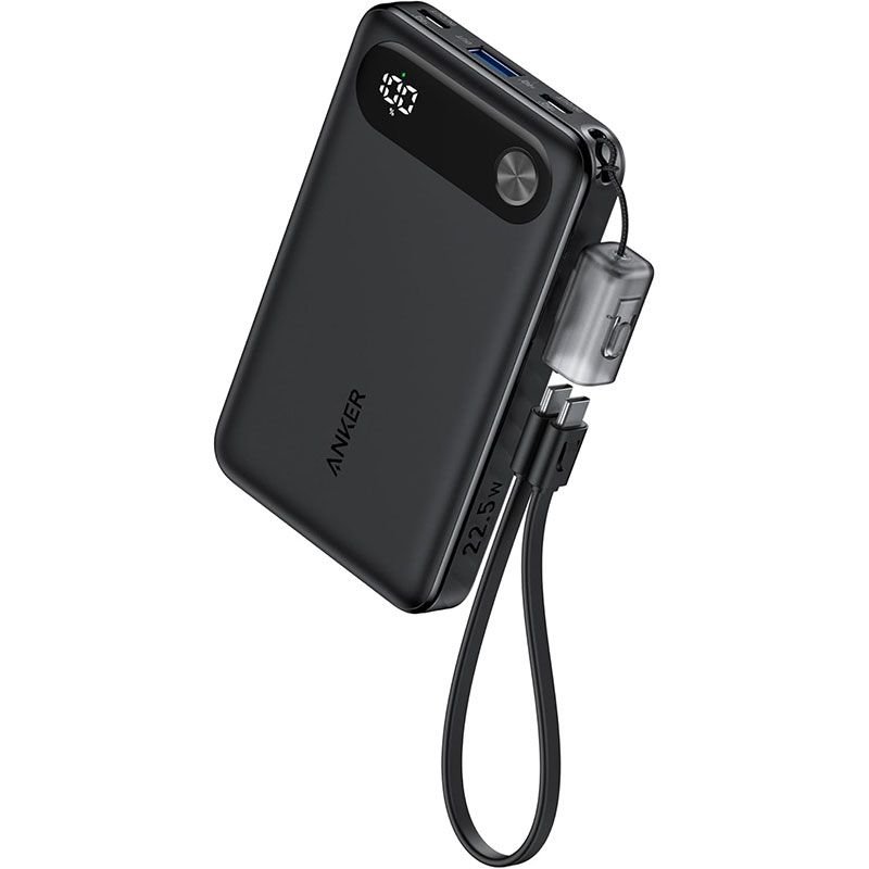 Anker Power Bank with Built-in USB-C Cable and Lanyard – Black (A1257H11)